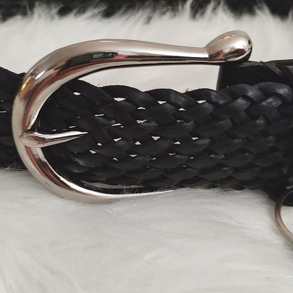 Michael Kors Black Leather Braided Belt with Silver Buckle & Monogram Charms main image 7
